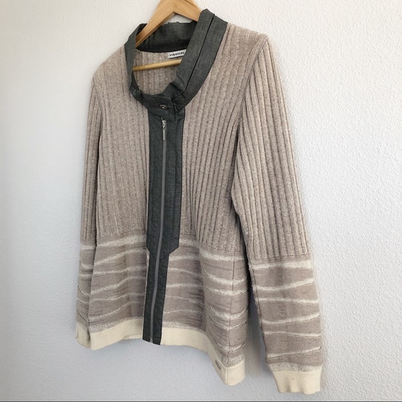 Pardon Color Block Beige Gray Ribbed Jacket Large - Picture 2 of 8